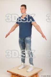 Whole body blue tshirt light blue jeans modeling a pose…